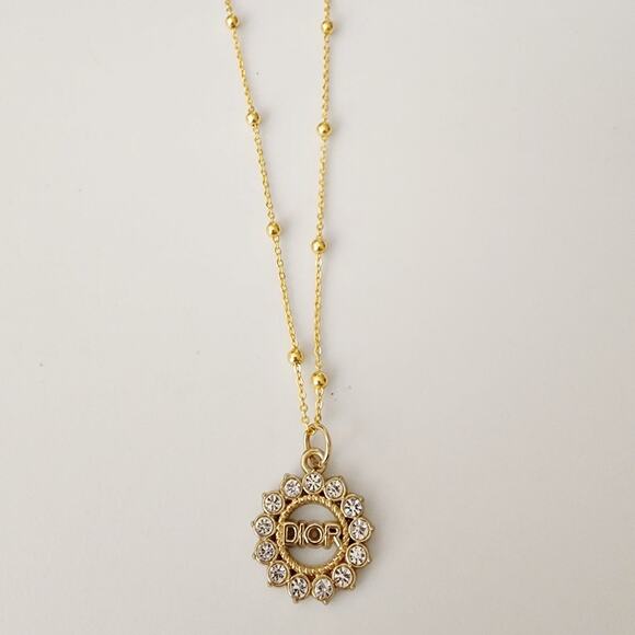 Repurposed Rhinestone Pendant on 18K GF Satellite Chain Necklace - Picture 3 of 5